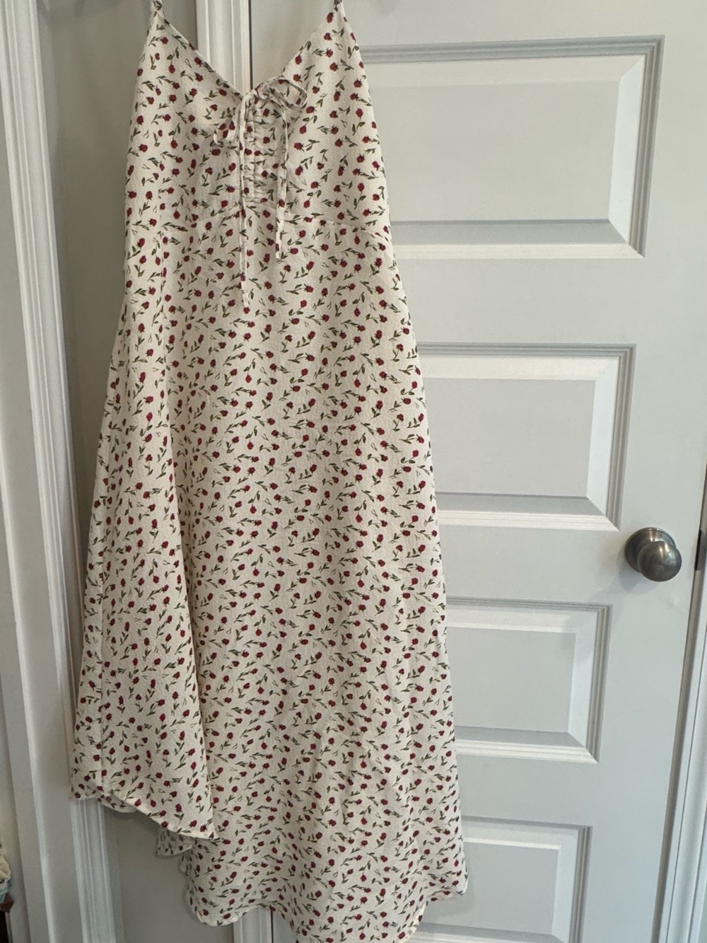 Cream A-Line Midi Skirt with Red Cherry Print